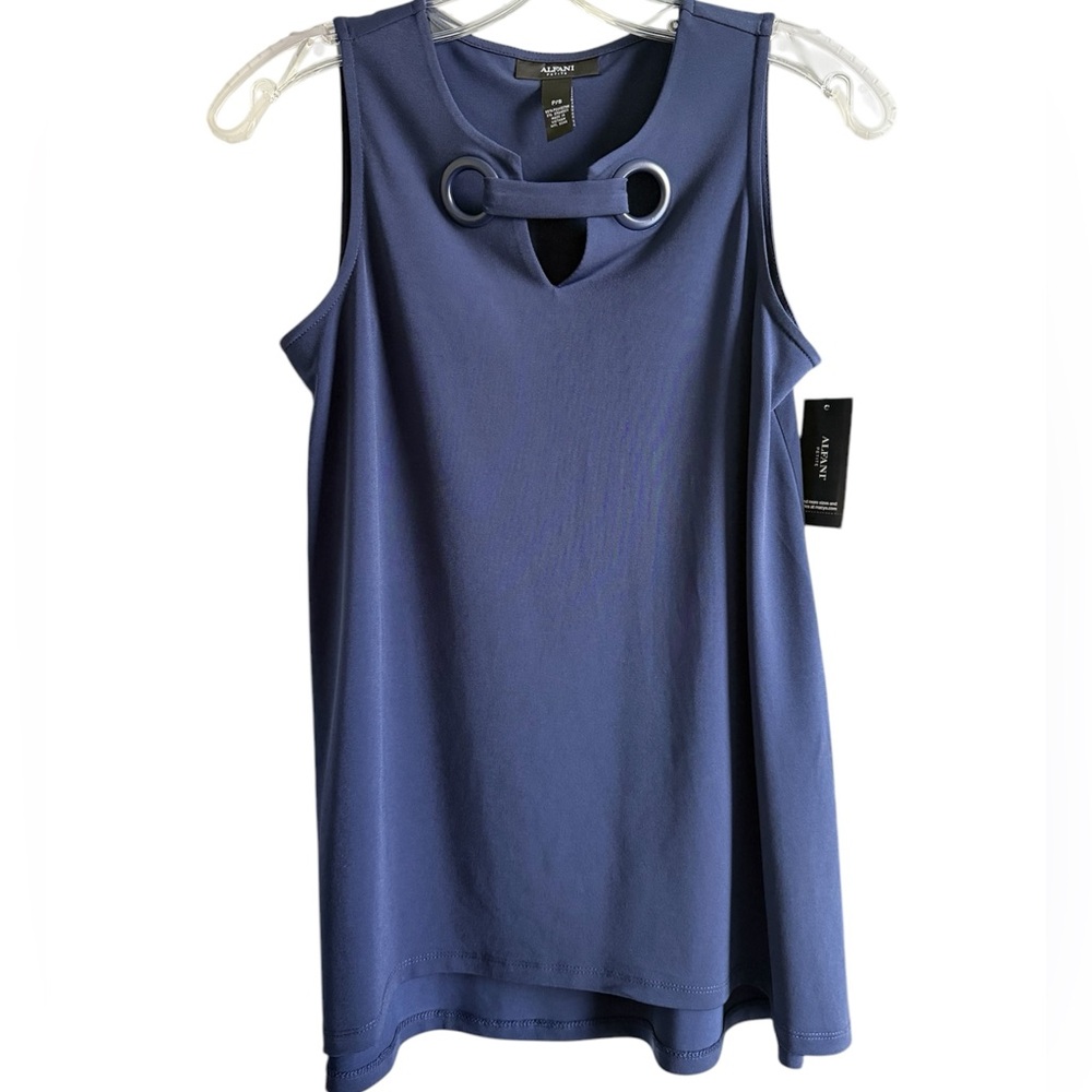 Alfani Blue navy Cut Out Tank Top small petite New With Tag flowy cruise!